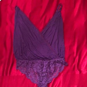 Purple deep V bodysuit